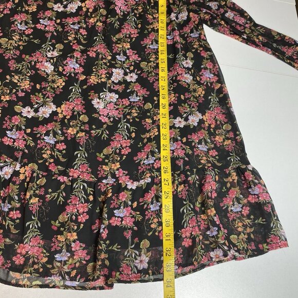 Womens Black Floral Shift Dress Sheer Neckline Sleeves Boho Whimsigoth Sz M - Picture 8 of 10